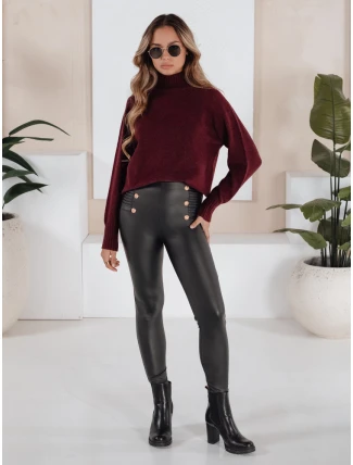 Dámske legíny z ekokože s gombíkmi čierne FashionStreet UY2726 Dámske legíny z ekokože s gombíkmi čierne FashionStreet UY2726