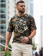 Pánske klasické tričko s maskovacím vzorom a potlačou, zelené, FashionStreet NX2003R Pánske klasické tričko s maskovacím vzorom a potlačou, zelené, FashionStreet NX2003R