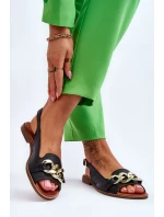 Skórzane Sandały Damskie Lewski Shoes 3230 Czarny Groch