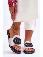 Damskie Płaskie Klapki Z Ozdobami S.Barski KV-520-3 Srebrne