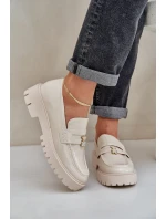 Lakierowane Mokasyny Damskie Z Przypinką Miś Beżowe Wulinea