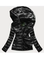 Krátka čierna prešívaná dámska bunda s kapucňou (CAN-333)