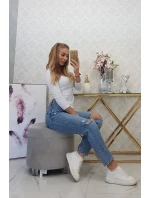 Blúzka s rebrovaným výstrihom biela