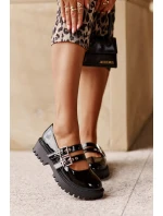 Półbuty Damskie Z Paskami Lakierowane Czarne Terione