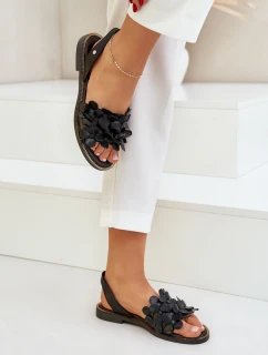 Skórzane Sandały Na Płaskim Obcasie Zazoo 40425 Czarne