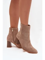 Botki Damskie Z Eko Zamszu Na Słupku Zamek Beżowe Zelita