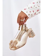 Průhledné sandály na podpatku s krystaly Vinceza 70124 Zlaté