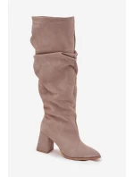 Dámske čižmy na podpätku 4228 Beige - Zazoo Dámske čižmy na podpätku 4228 Beige - Zazoo