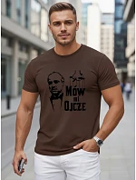 Pánske klasické hnedé bavlnené tričko s potlačou FashionStreet NX5145R Pánske klasické hnedé bavlnené tričko s potlačou FashionStreet NX5145R