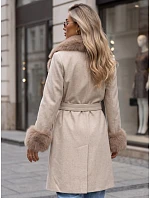 Dámsky kabát s odnímateľným kožušinovým golierom, béžový, FashionStreet TY6068 Dámsky kabát s odnímateľným kožušinovým golierom, béžový, FashionStreet TY6068
