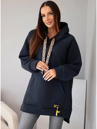 Mikina dámská oversize z bavlny s kapucí a kapsou námořnická modř Mikina dámská oversize z bavlny s kapucí a kapsou námořnická modř