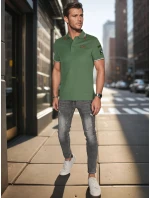 Pánske polo tričko so záplatami zelené FashionStreet PX0634 Pánske polo tričko so záplatami zelené FashionStreet PX0634