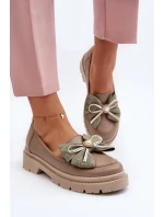 Damskie Skórzane Mokasyny Z Kokardą Laura Messi 2787 Beżowe