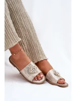 Klapki Damskie Na Płaskim Obcasie Z Ozdobnym Detalem S.Barski KV51-087 Złote