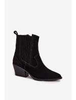 Zamszowe Botki Kowbojki Damskie Na Słupku Ocieplane Czarne Dylira