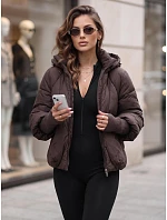 Dámska zimná prešívaná bunda s kapucňou, hnedá, FashionStreet TY5896