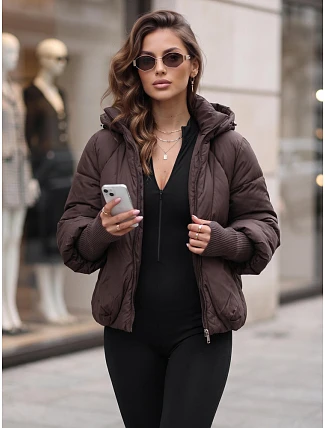 Dámska zimná prešívaná bunda s kapucňou, hnedá, FashionStreet TY5896