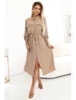 531-3 Midi sukňa so zlatými gombíkmi a viazaním - MOCHA MOUSSE
