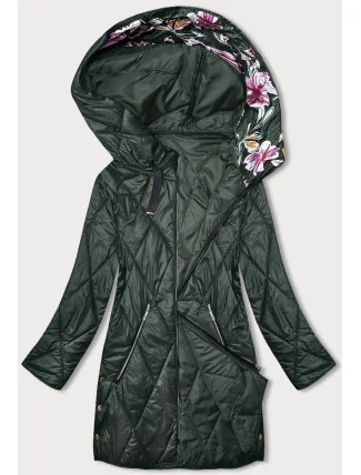 Zelená dámska bunda s ozdobnou kapucňou (B8215-10)