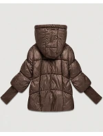 Dámska bunda s pletenými manžetami, oversize, hnedá (B6078-14)