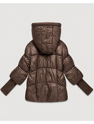 Dámska bunda s pletenými manžetami, oversize, hnedá (B6078-14)