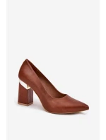 Skórzane Czółenka Lewski 3117 Ciemnobrązowe