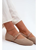 Baletky z pruhovaného materiálu s páskem a sponou tmavě béžové Calvra