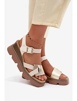 Kožené dámske sandále na platforme Artiker 58C0312 Beige-gold