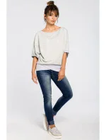 B048 Blúzka nadmernej veľkosti so zavinovacími detailmi - svetlo šedá B048 Blúzka nadmernej veľkosti so zavinovacími detailmi - svetlo šedá