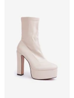 Botki Na Wysokim Obcasie Słupku I Platformie Jasnobeżowe Tennira