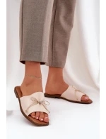 Klapki Na Płaskiej Podeszwie Z Ozdobną Kokardką Beżowe Deonelis