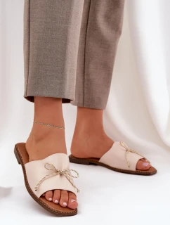 Klapki Na Płaskiej Podeszwie Z Ozdobną Kokardką Beżowe Deonelis