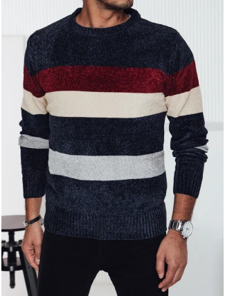 Pánsky pruhovaný tmavomodrý sveter FashionStreet WX2240 Pánsky pruhovaný tmavomodrý sveter FashionStreet WX2240
