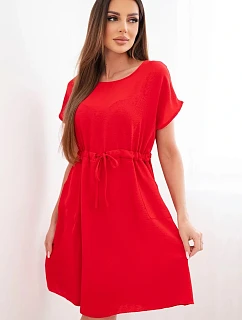 Dámske šaty s krátkym rukávom a viazaním v páse červené