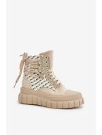 Wysokie Trampki Damskie Na Masywnej Platformie Jasnobeżowe Kernia