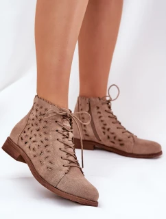 Niskie Botki Z Ażurowym Wzorem S.Barski HY51-185 Beżowe