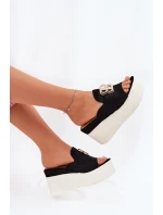 Klapki Na Platformie I Koturnie Z Ozdobą Czarne Tanonea