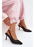 Dámské sandály na podpatku s krajkou Černé Pelivelle