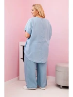 Dámska súprava nadmernej veľkosti v blúzke a nohaviciach z tencelu s viazankami Light Denim