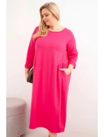 Dámske Plus veľkosť bavlnená sukňa s dlhými rukávmi a pásom Fuchsia