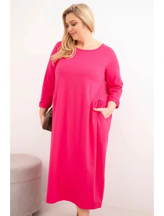 Dámske Plus veľkosť bavlnená sukňa s dlhými rukávmi a pásom Fuchsia