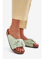 Klapki Damskie Na Korkowej Podeszwie Kokardką Miętowe Seressa