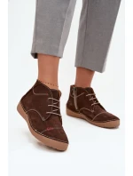 Skórzane Półbuty Damskie Z Przeszyciami Na Zamek Artiker 57C2117 Brązowe
