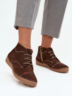 Skórzane Półbuty Damskie Z Przeszyciami Na Zamek Artiker 57C2117 Brązowe