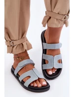 Materiałowe Damskie Klapki Na Rzep Jasnoniebieskie Jose