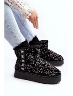 Śniegowce Damskie Na Platformie Zdobione Cekinami Czarne Silmo