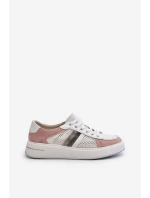 Sneakersy Skórzane Damskie D&A LR110 Biało-Różowe
