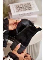 Botki Damskie Ocieplane Na Słupku Eko Zamszowe Czarne Irissinae