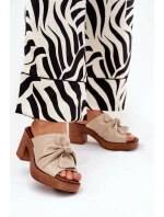 Klapki Damskie Na  Słupku Z Eko Skóry Beżowe Kikilla