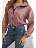 Semišová mikina na zips tmavo ružová